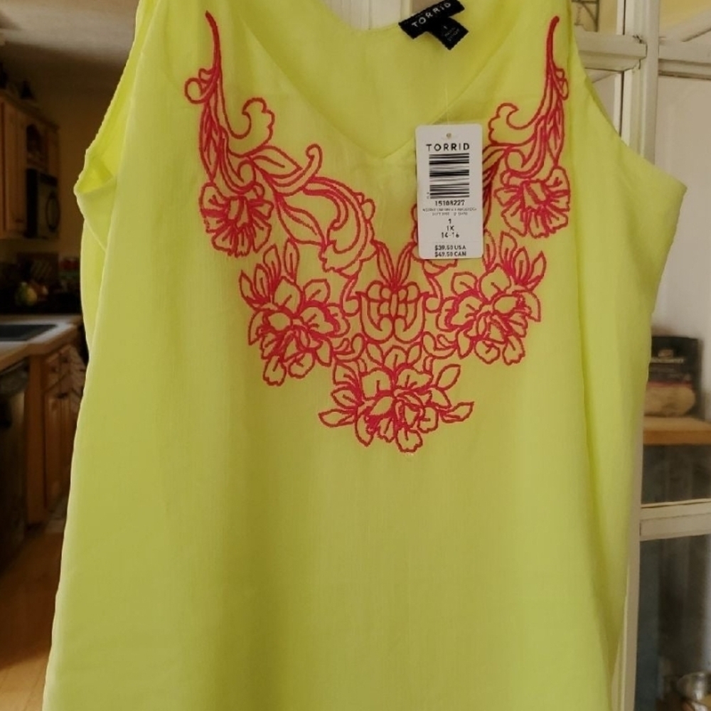 Torrid Yellow Top with Red Embroidery